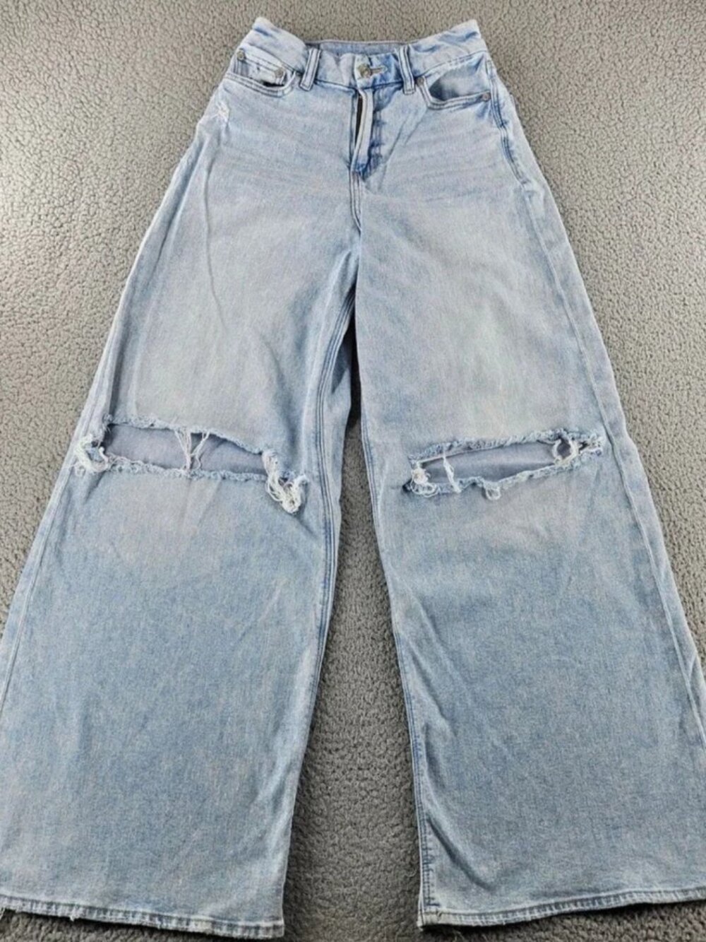 American Eagle Jeans Curvy Super High Rise Ultra Wide Leg Distressed Women's‎ 0